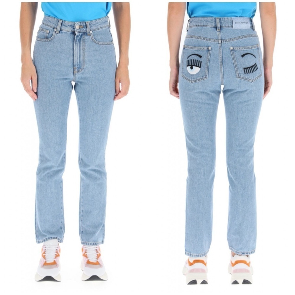 Chiara Ferragni Flirting Pockets Embroidered Slim Jeans Classic Blue Sz 27